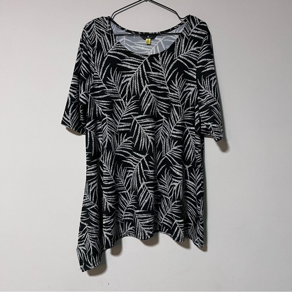 Jules & Leopold Womens Large Black White Short Sleeve Tunic Top Asymmetric Hem